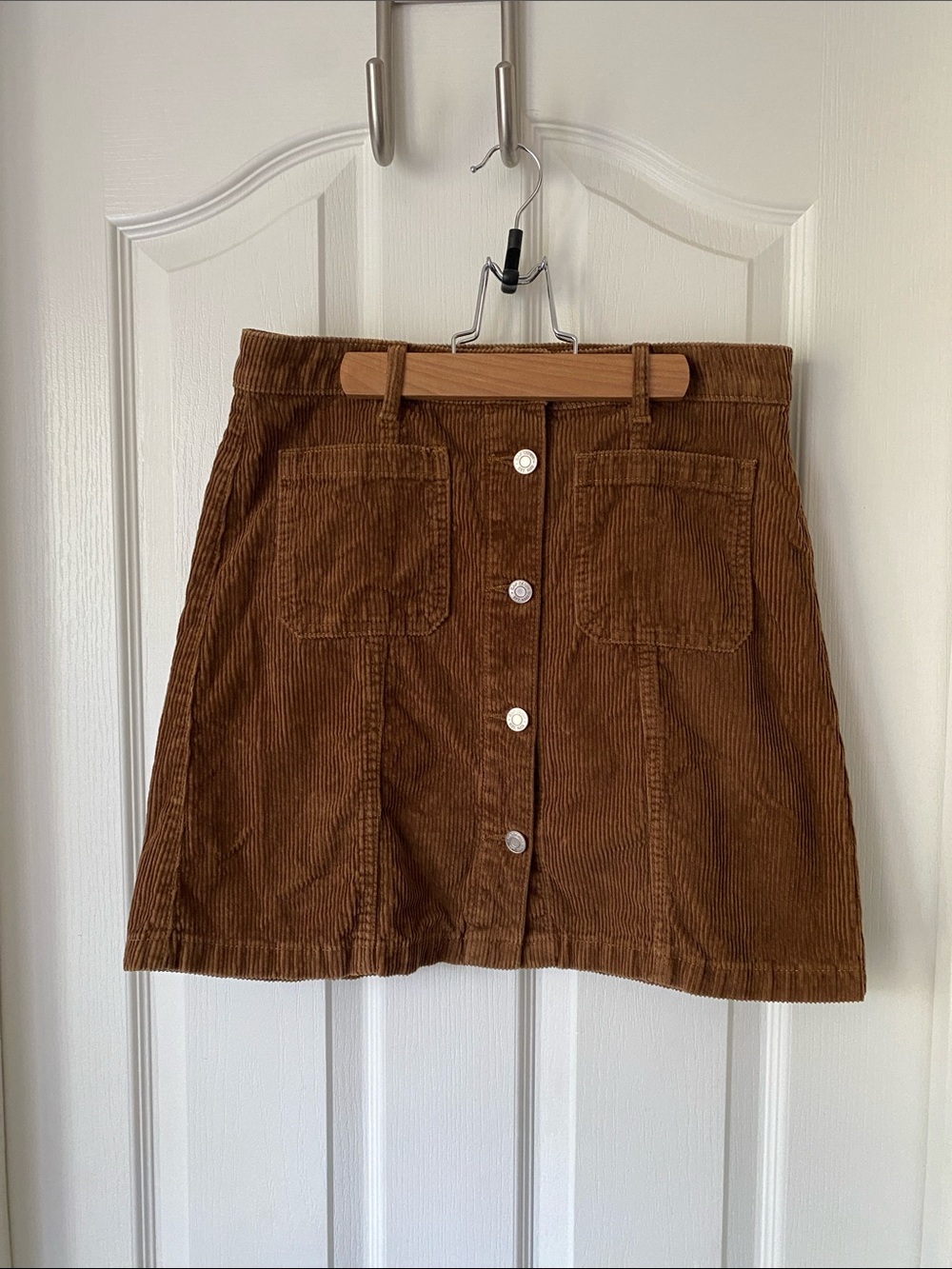 GAP Brown Corduroy Button-Front A-Line Mini Skirt